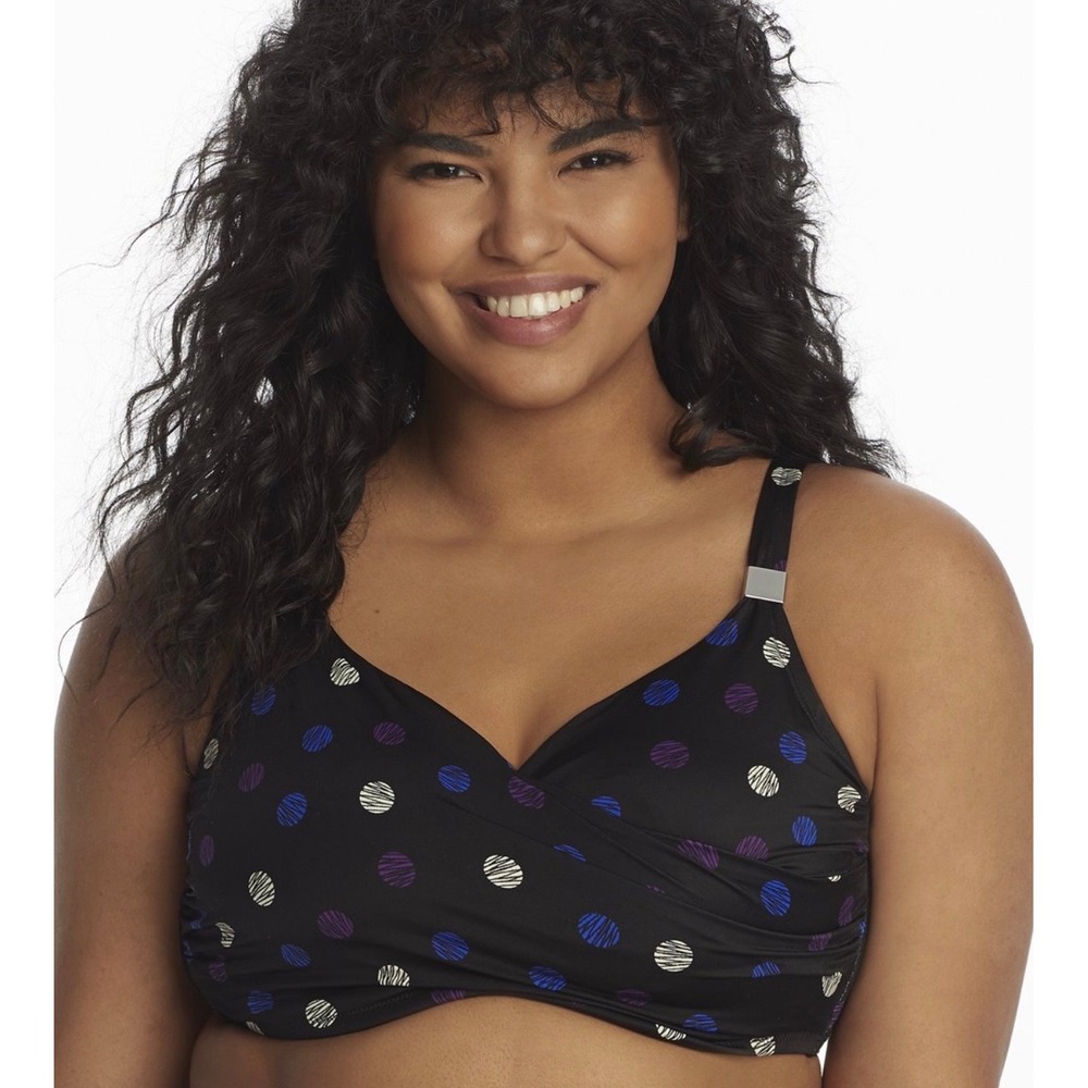 Miraclesuit Spot Surplice Underwire Bikini Top Black Multi 6533005 Womens 38DD